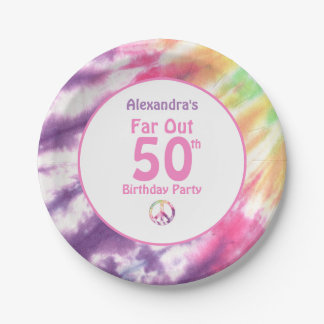 Prato De Papel Far Out 50th Groovy Tie Dye Birthday