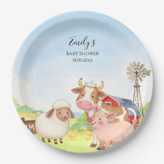 Prato De Papel Farm Animals Baby Shower Paper Plates