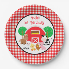 Prato De Papel Farm Themed Red Gingham Birthday Paper Plates
