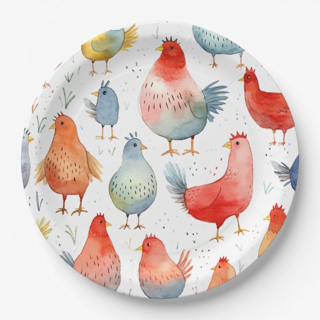Prato De Papel Farmhouse Chickens (Frente)