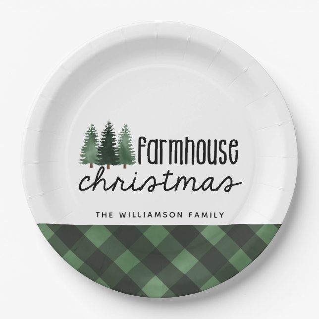 Prato De Papel Farmhouse Christmas Family Name Play (Frente)