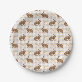 Prato De Papel Farmhouse Hares And Carrots Rustic Beige Gingham