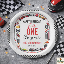 Prato De Papel Fast One Race Car Boy 1st Birthday Party