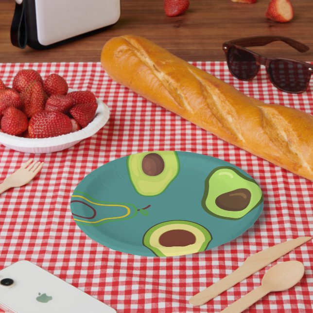 Prato De Papel Fatia de abacate em branco Padrão de gradiente ver (Piquenique)