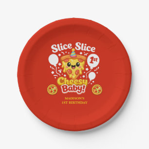 Prato De Papel Fatia Fatia Pizza Baby Queijosa Aniversário de 1 a
