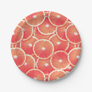 Prato De Papel Fatias da toranja cor-de-rosa