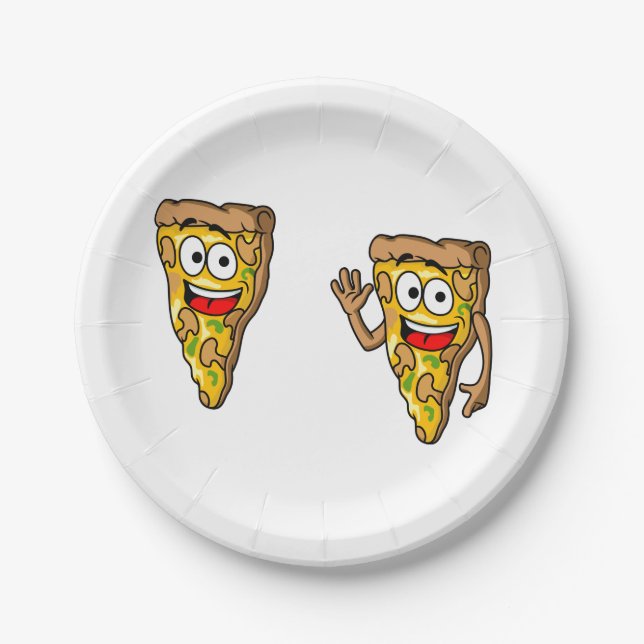 Prato De Papel Fatias de Pizza de Cogumelo Feliz (Frente)