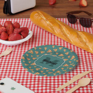 Prato De Papel Fatias de pizza legais padrão vintage azul-turques