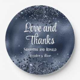 Prato De Papel Faux Dark Blue Glitter e Foil Weding