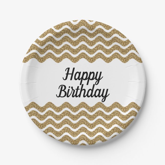 Prato De Papel Faux Dourado Glitter strips Natal (Frente)