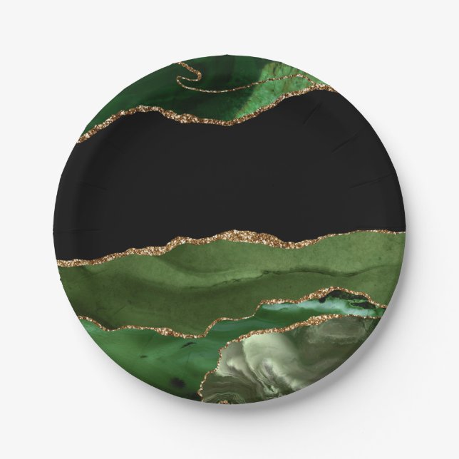 Prato De Papel Faux Emerald Green Marbled Agate Contemporâneo (Frente)