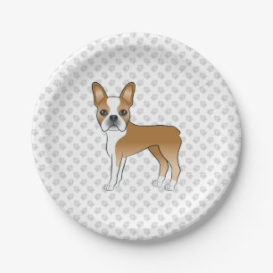 Prato De Papel Fawn Adorable Boston Terrier Cartoon Dog & Paws