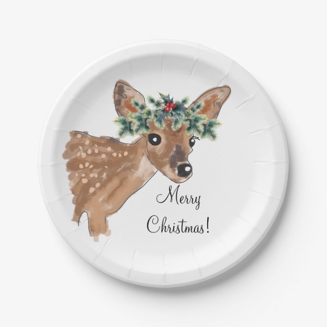Prato De Papel Fawn Deer Personalizado Placas De Natal (Frente)