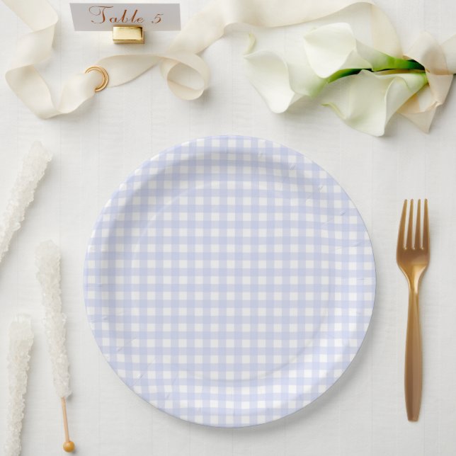 Prato De Papel Faye e Lauren Blue Pastel Gingham (Casamento)