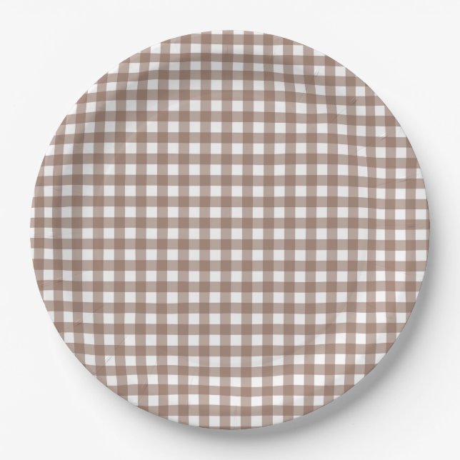 Prato De Papel Faye e Lauren Fall Chocolate Brown Gingham (Frente)