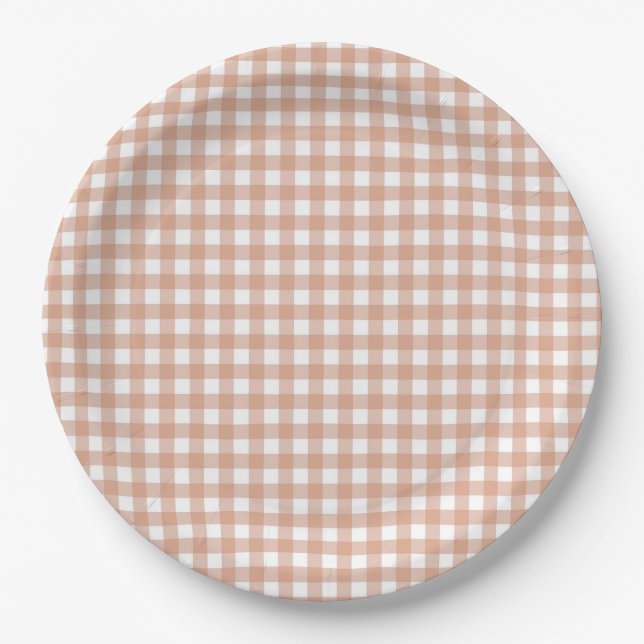 Prato De Papel Faye e Lauren Fall Light Brown Gingham (Frente)
