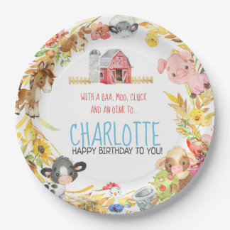 Prato De Papel Fazenda Barnyard Animal Birthday