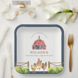 Prato De Papel Fazenda de frango vermelho Aniversário de criança 