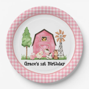 Prato De Papel Fazenda Rosa Primeiro Aniversário Placas
