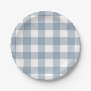 Prato De Papel Fazenda Rustico Azul Cinza Xadrez Quadrado Búfalo
