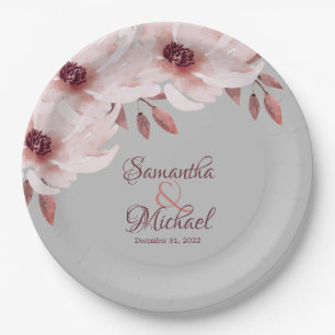 Prato De Papel Febre Floral Rosa Elegante Deixa Casamento