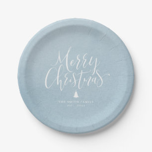 Prato De Papel Feira de Natal Azul Simples
