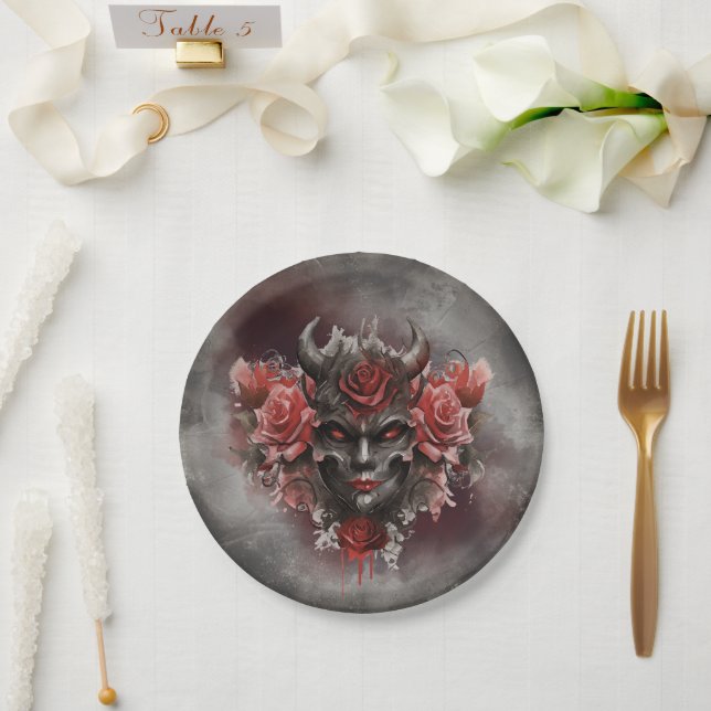 Prato De Papel Feitiçaria | Demônio Chifre-Escuro com Olhos Verme (Casamento)