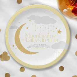Prato De Papel Feixes de lua e sonhos de bebê chá de fraldas amar
