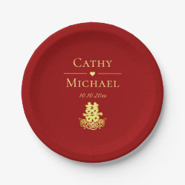 Prato De Papel Felicidade dupla elegante rosa do casamento chinês