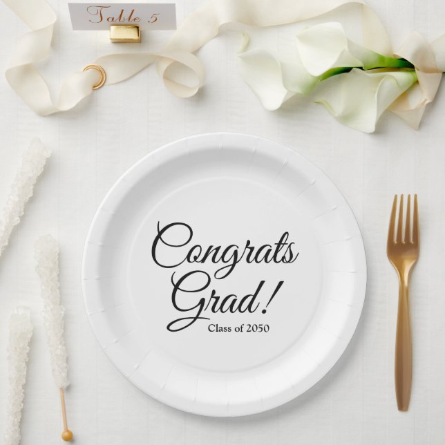 Prato De Papel Felicita a classe de script personalizado branco p (Casamento)