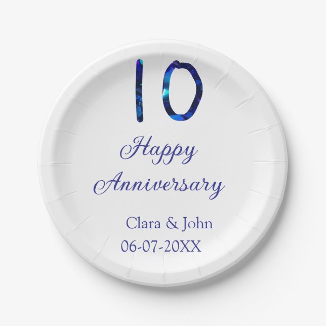 Prato De Papel Feliz 10º aniversário data de adição do nome da li (Frente)