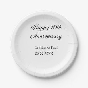 Prato De Papel Feliz 10º aniversário, simples nome de casamento m