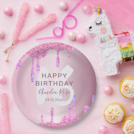 Prato De Papel Feliz 16.º Aniversário Glitter Glitter Pia Metálic