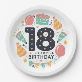 Prato De Papel Feliz 18º aniversário