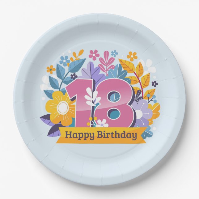 Prato De Papel Feliz 18º aniversário (Frente)