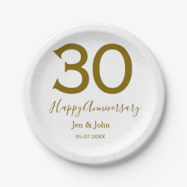 Prato De Papel Feliz 30 data de aniversário data ouro bold lete
