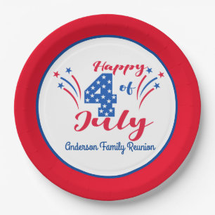 Prato De Papel Feliz 4 de Julho Reunião de Família Adicione o Nom