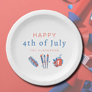 Prato De Papel Feliz 4 de julho Vintage Fireworks Plate