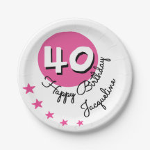 Feliz Aniversário 40º Nome Personalizado Rosa