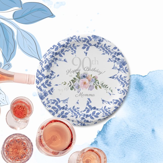 Prato De Papel Feliz Aniversário Azul Folha de Papel Branco (Criador carregado)