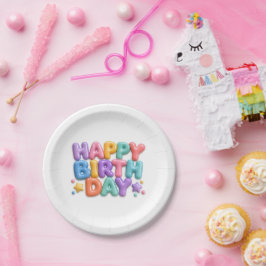 Prato De Papel Feliz Aniversário Bolha Desenho de Vidro Colorido