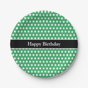 Prato De Papel Feliz Aniversário Bolinhas de Mensagens Verde e Br