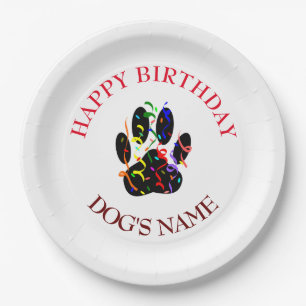 Prato De Papel Feliz Aniversário Cachorro Paw Confetti