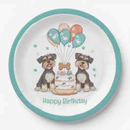 Prato De Papel Feliz Aniversário Cães Schnauzer