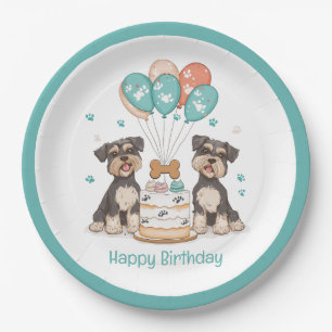 Prato De Papel Feliz Aniversário Cães Schnauzer