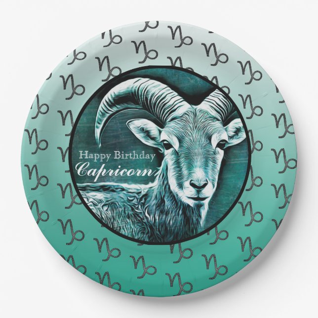 Prato De Papel Feliz Aniversário Capricórnio Horoscópio Zodiac Go (Frente)