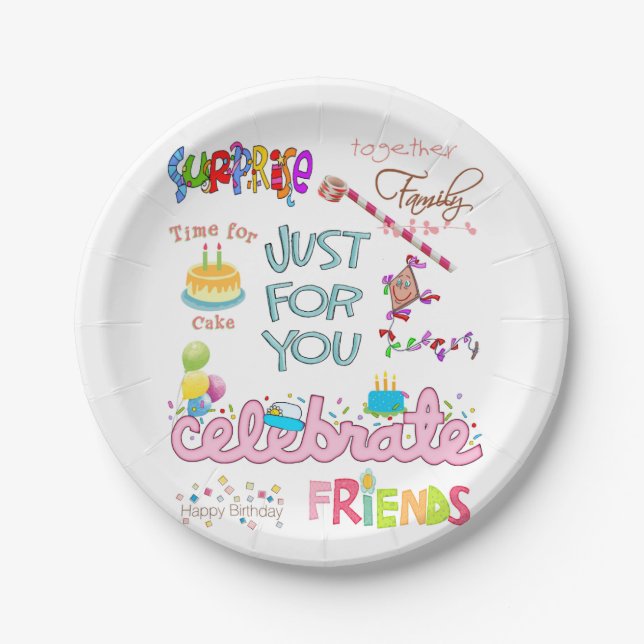 Prato De Papel Feliz Aniversário Coloca Família de Amigos (Frente)