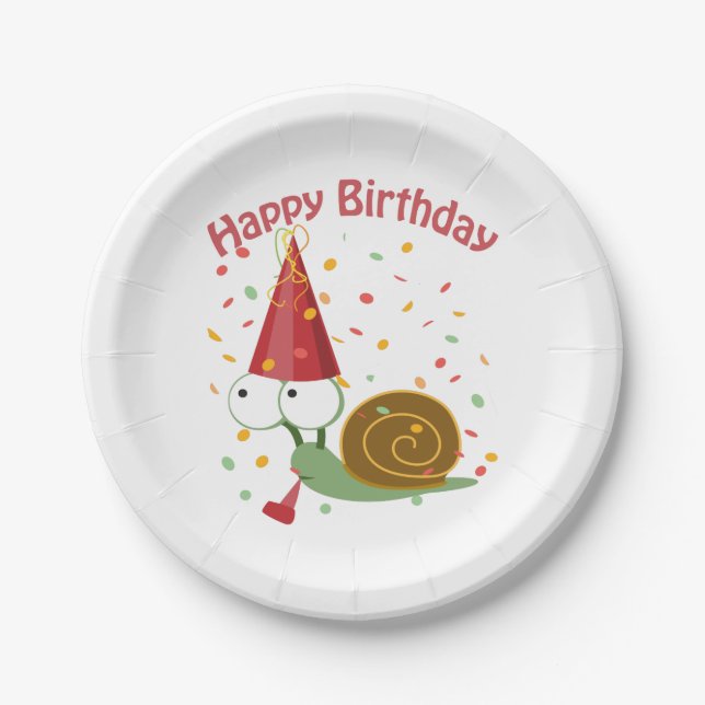 Prato De Papel Feliz aniversário! Confetti Snail (Frente)