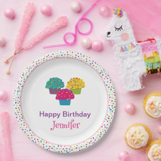 Prato De Papel Feliz Aniversário Cupcake Gelado Caprichoso