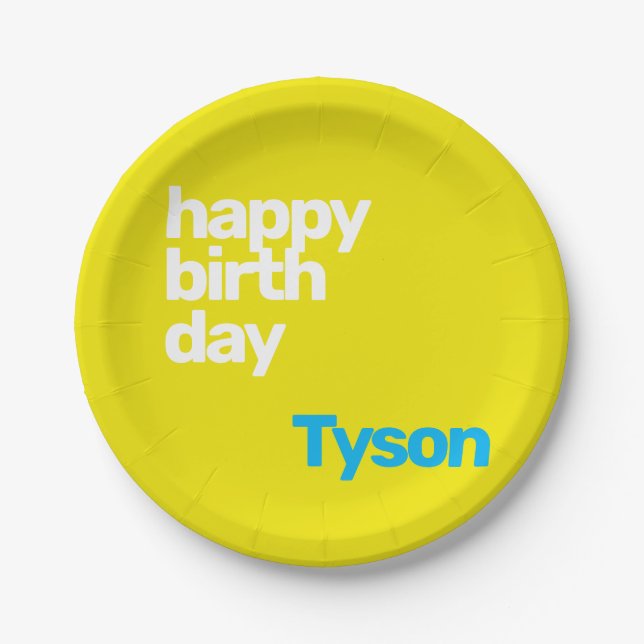 Prato De Papel Feliz aniversário da festa mínima moderna de crian (Frente)